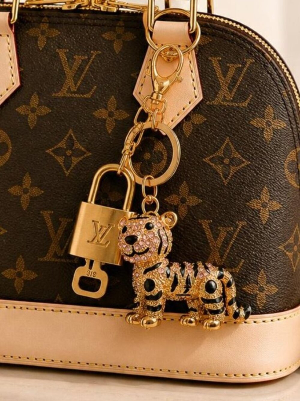 Louis Vuitton Authentic Gold Padlock 🔑 Key + Stylish Unbranded Lion Bag Charm